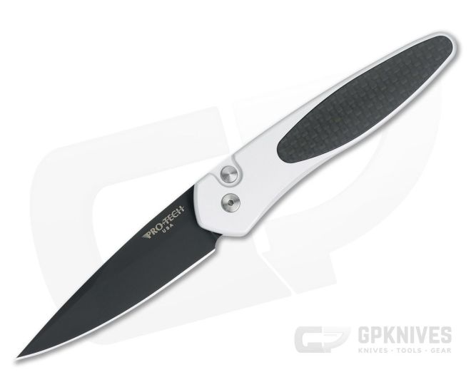 Protech Newport Carbon Fiber Inlay Black DLC S35VN Silver Automatic 3412 - PT-3412