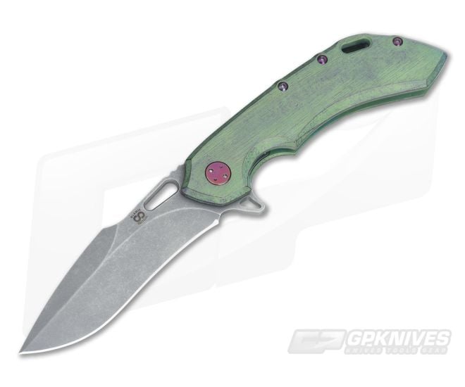 Olamic Cutlery Wayfarer 247H Kinetic Rainforest Harpoon Stonewashed M390 Flipper - CU-3433
