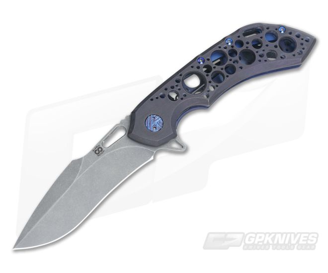 Olamic Cutlery Wayfarer 247H Kinetic Ocean Acid Rain Harpoon Stonewashed M390 Flipper - CU-3434