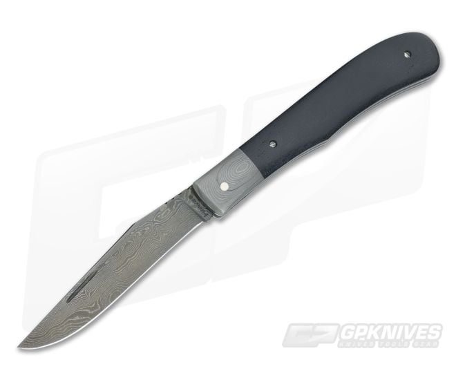 Chuck Hawes Custom Slimline Barehead Trapper Black Micarta and Damascus - CU-3450