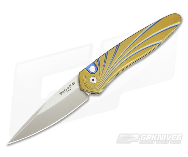 Protech Newport Custom Titanium 3D Wave Stonewashed S35VN Automatic 3450 - PT-3450