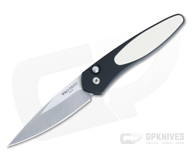 Protech Newport Tuxedo Ivory Micarta Stonewashed S35VN Automatic 3451 - PT-3451