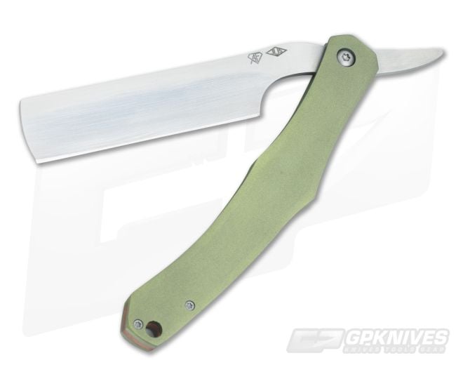 Smith Frederick Custom Straight Razor Green Titanium Satin Blade - CU-3492