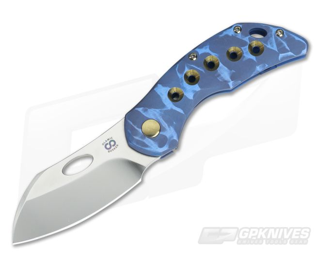 Olamic Cutlery Busker Largo 5 Hole Blue Seabed Satin M390 Top Flipper - CU-3559