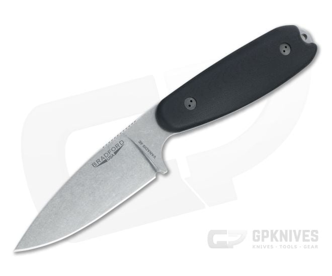 Bradford Guardian3.5 Full Height Flat Grind Stonewashed Vanadis 4E 3D Black Micarta Fixed Blade - BK-35FH-101-V4E