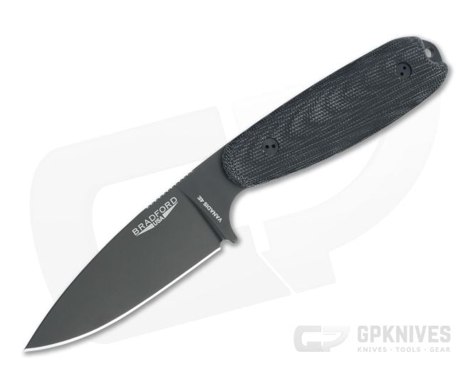 Bradford Guardian3.5 Full Height Flat Grind Black DLC Vanadis 4E 3D Black Micarta Fixed Blade - BK-35FH-101B-V4E