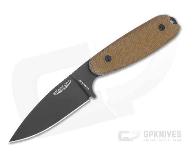 Bradford Guardian3.5 Full Height Flat Grind Black DLC Vanadis 4E 3D Natural Micarta Fixed Blade - BK-35FH-104B-V4E