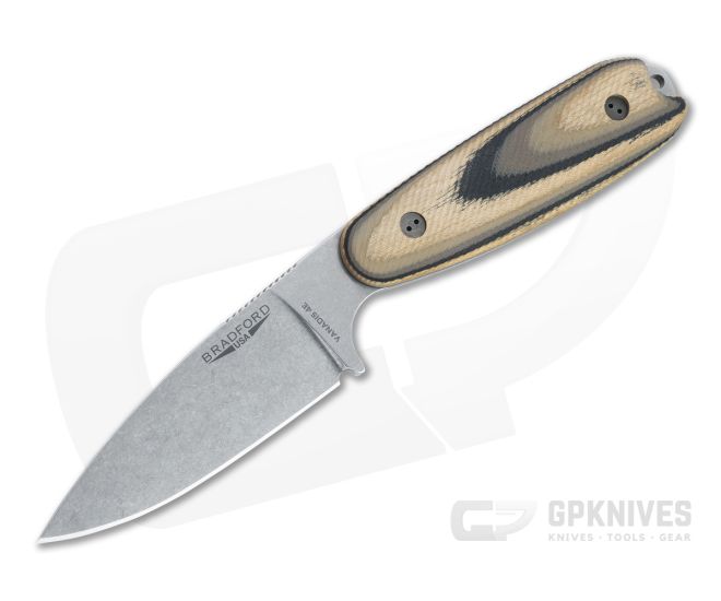 Bradford Guardian3.5 Full Height Flat Grind Stonewashed Vanadis 4E 3D Microtextured G-Wood Fixed Blade - BK-35FH-115-V4E