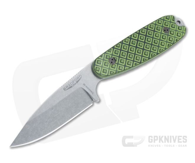 Bradford Guardian3.5 Sabre Grind Stonewashed Vanadis 4E Toxic Green/Black G10 Fixed Blade - BK-35S-010-V4E