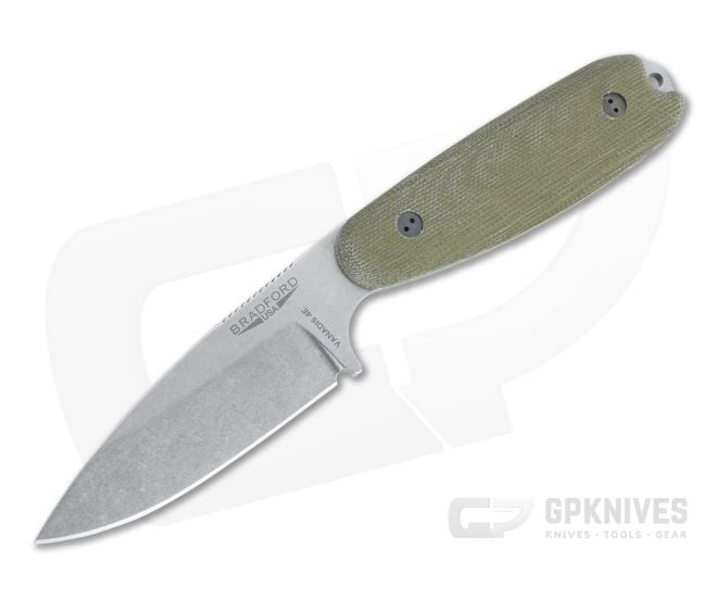 Bradford Guardian3.5 Sabre Grind Stonewashed Vanadis 4E 3D OD Green Micarta Fixed Blade - BK-35S-102-V4E