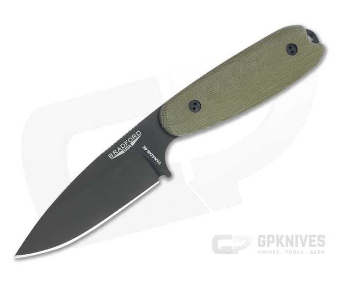 Bradford Guardian3.5 Sabre Grind Black DLC Vanadis 4E 3D OD Green Micarta Fixed Blade - BK-35S-102B-V4E