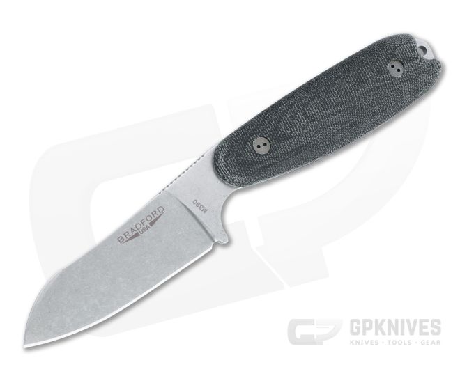 Bradford Guardian3.5 Sheepsfoot Stonewashed M390 3D Black Micarta Fixed Blade - BK-35SF-101-M390
