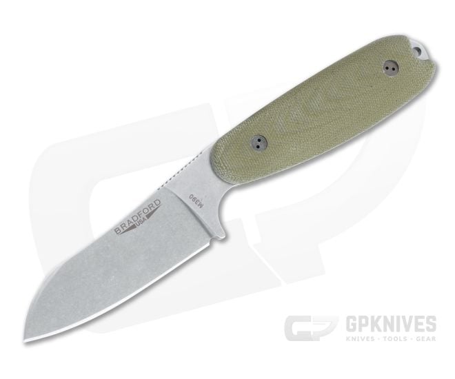 Bradford Guardian3.5 Sheepsfoot Stonewashed M390 3D Green Micarta Fixed Blade - BK-35SF-102-M390
