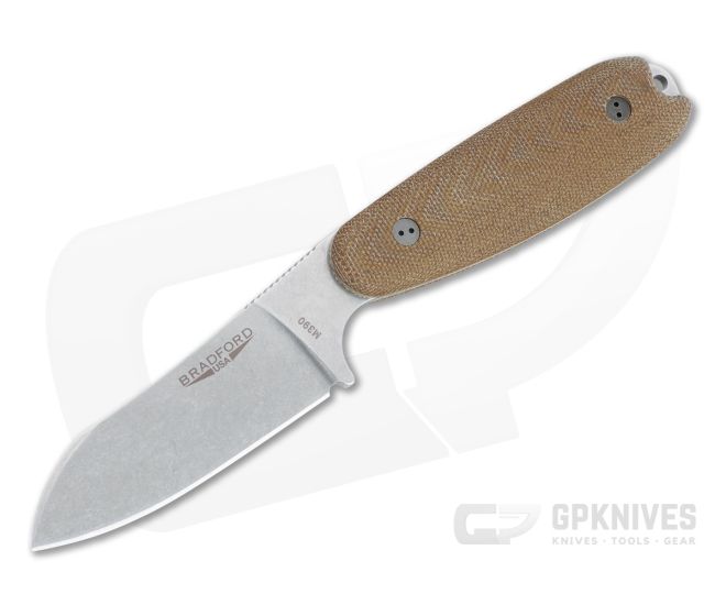 Bradford Guardian3.5 Sheepsfoot Stonewashed M390 3D Natural Micarta Fixed Blade - BK-35SF-104-M390