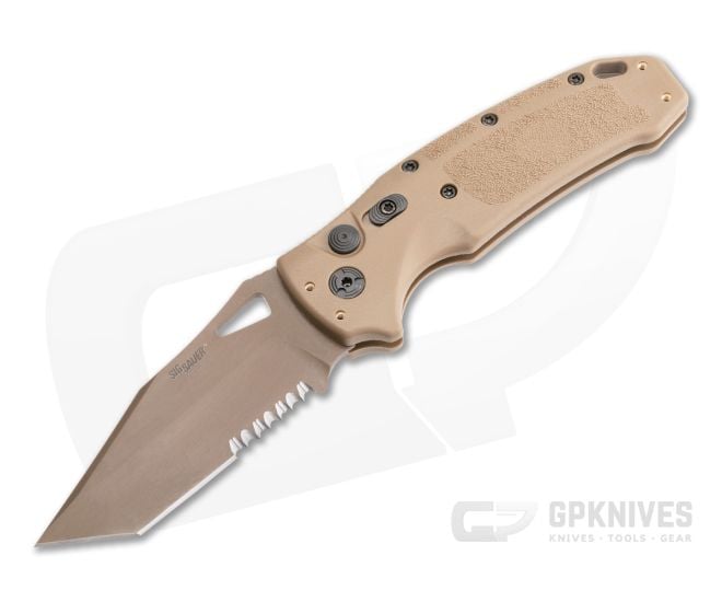 Hogue SIG K320A M17/M18 Tanto Serrated Coyote Tan S30V Polymer Button Lock Automatic 36323 - HO-36323