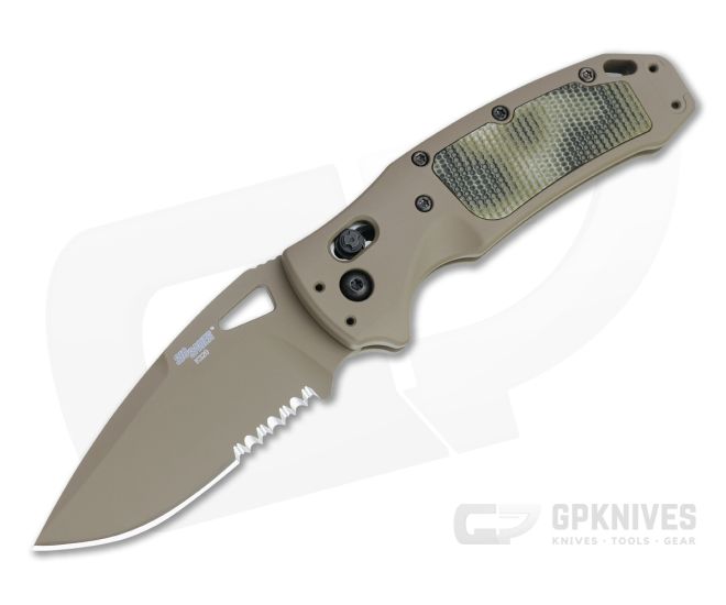 Hogue SIG K320 AXG Scorpion Drop Point FDE Serrated S30V Green G-Mascus G10 Aluminum ABLE Lock Folder 36378 - HO-36378