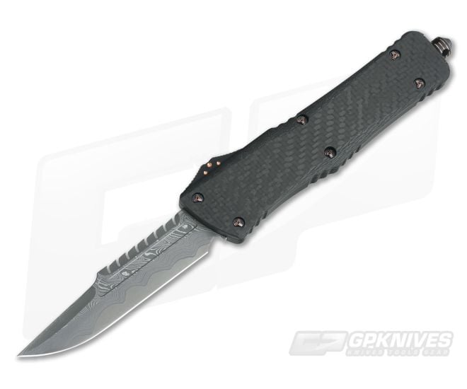 Marfione Custom Combat Troodon Interceptor Carbon Fiber XHP Damascus Automatic Knife - CU-3646