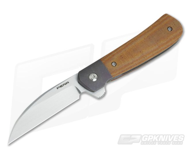 Enrique Pena Custom Wharncliffe Titanium Bolster Natural Micarta Flipper - CU-3660