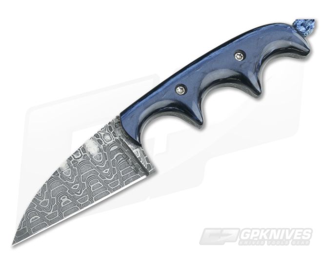 Alan Folts Custom Minimalist Wharncliffe Neck Knife Blue Pearl Kirinite Reptilian Damascus - CU-3709