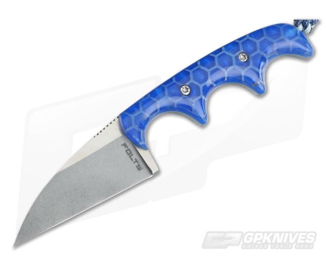 Alan Folts Custom Minimalist Wharncliffe Neck Knife Blue Honeycomb Acrylic Two-Tone Elmax - CU-3710