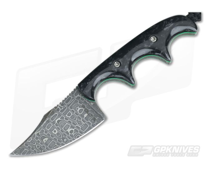 Alan Folts Custom Minimalist Bowie Neck Knife Black Pearl Kirinite Reptilian Damascus - CU-3711