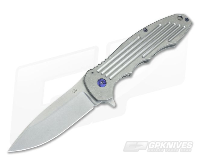 CJ Smith Custom Alpha Titanium Frame Lock Flipper Blue Hardware Tumbled CPM-154 - CU-3719
