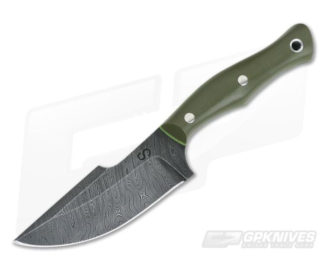 Olamic Cutlery Compact Hunter OD Green G10 HCVD Damascus Harpoon - CU-3733