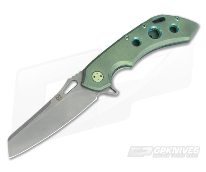 Olamic Cutlery Wayfarer 247S Kinetic Rainforest Green 3-Hole Sheepscliffe Stonewash M390 Flipper - CU-3740