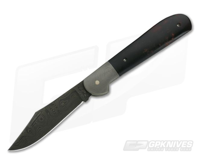 Chuck Hawes Custom Dark Stabilized Maple Copperhead Burl Pattern Damascus Bolsters and Blade - CU-3756