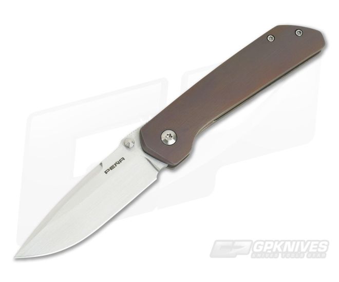 Enrique Pena Custom Mule Drop Point CPM-154 Bronze Bark Titanium Frame Lock 3789 - CU-3789