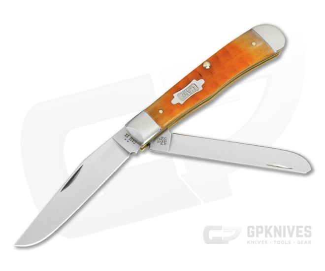 Case Trapper Persimmon Orange Bone Gator Jig Carbon Steel Pocket Knife (4.15" Closed) 38070 - CA-38070