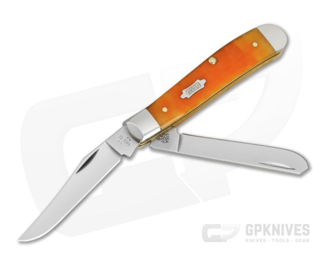 Case Mini Trapper Persimmon Orange Bone Gator Jig Carbon Steel Pocket Knife (3.50" Closed) 38071 - CA-38071