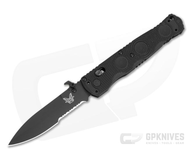 Benchmade Mini SOCP Folder Black G10 S30V Graphite Black Cerakote Partially Serrated AXIS Lock Knife (3.76" Blade) 393SBK - BM-393SBK