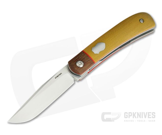 Enrique Pena Custom Trapper Front Flipper Bolstered Crosscut Natural Canvas Micarta - CU-3943