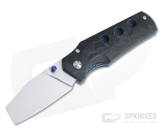Jason Guthrie Custom Rover Marbled Carbon Fiber Blue Raindrop Titanium Liner Lock M390 Sheepsfoot - CU-3947
