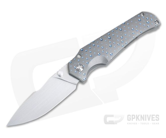 Jason Guthrie Custom Scout Blue Raindrop Titanium Frame Lock Satin M390 Harpoon Drop Point - CU-3948