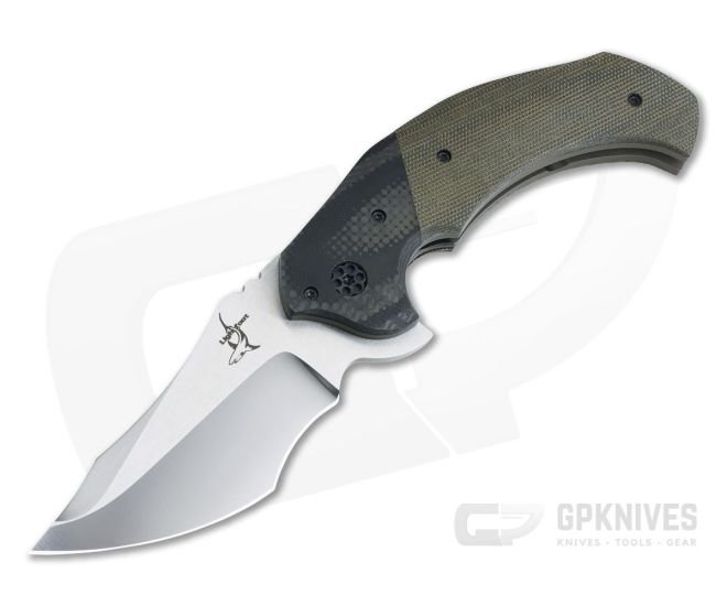 Greg Lightfoot Custom Element Carbon Fiber Bolstered Green Micarta CPM-154 Flipper - CU-3967