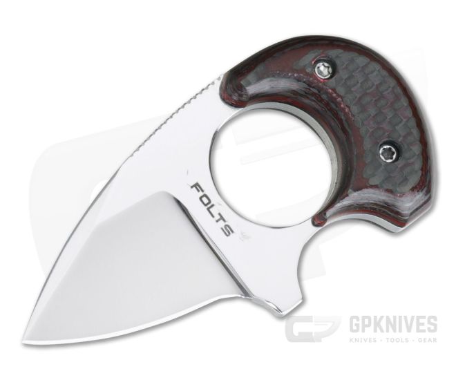 Alan Folts Custom Baby Bear Polished CPM-154 Red Carbon Fiber Fixed Blade - CU-3969