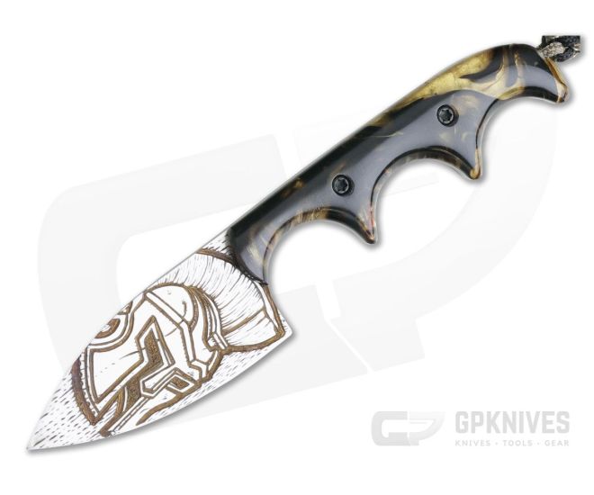 Alan Folts Custom Minimalist Spear Point Neck Knife Spartan Carved Beta Titanium Chocolate Custom Acrylic - CU-3974