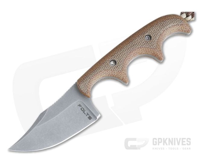 Alan Folts Custom Minimalist Bowie Neck Knife Tumbled CPM-154 Natural Micarta - CU-3977
