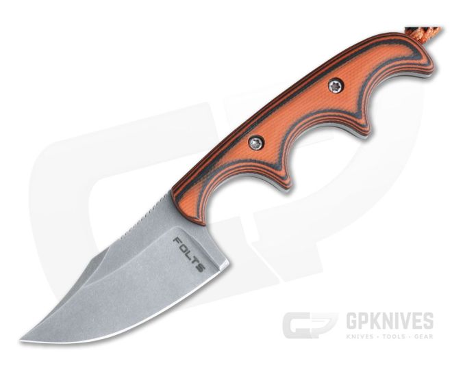 Alan Folts Custom Minimalist Bowie Neck Knife Tumbled CPM-154 Orange & Black G10 - CU-3978