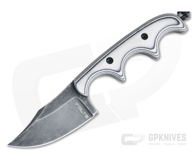 Alan Folts Custom Minimalist Bowie Neck Knife Black Washed CPM-154 Black & White G10 - CU-3981