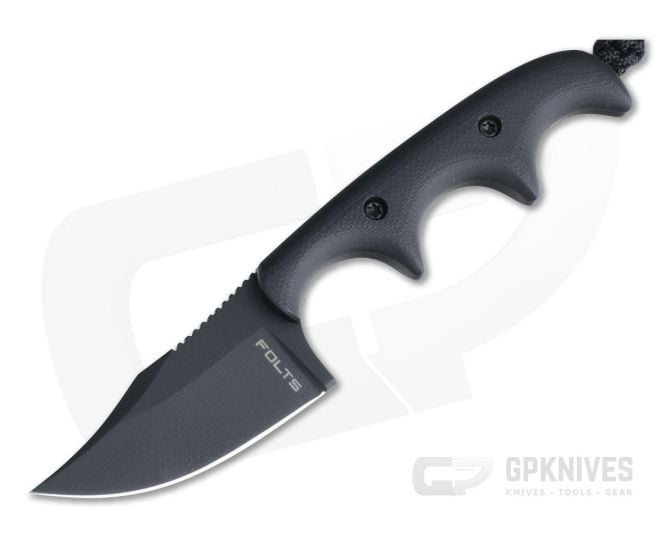 Alan Folts Custom Minimalist Bowie Neck Knife Black Coated CPM-154 Black G10 - CU-3982