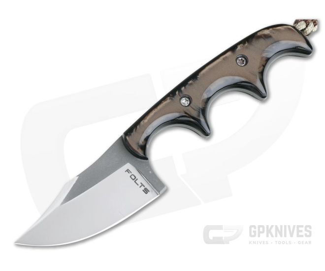 Alan Folts Custom Minimalist Bowie Neck Knife Two-tone CPM-154 Brown Kirinite Acrylic - CU-3983
