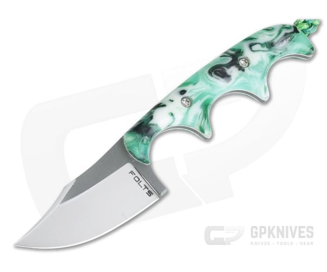 Alan Folts Custom Minimalist Bowie Neck Knife Two-tone CPM-154 Green Custom Acrylic - CU-3984