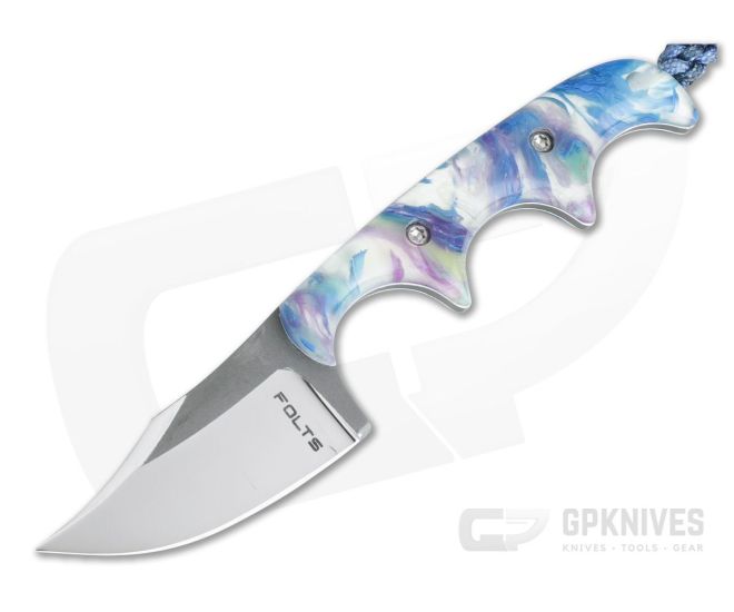 Alan Folts Custom Minimalist Bowie Neck Knife Two-tone CPM-154 Easter Custom Acrylic - CU-3985