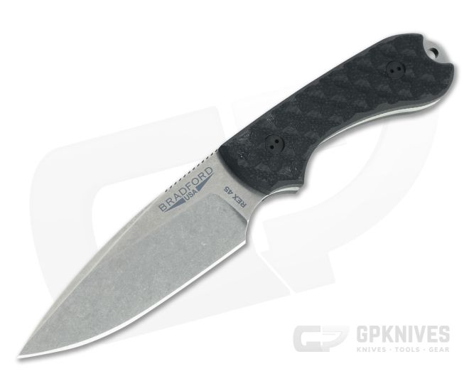 Bradford Guardian3 False Edge GPK Exclusive Stonewashed Rex 45 Black G10 Fixed Blade - BK-3FE-001-REX45