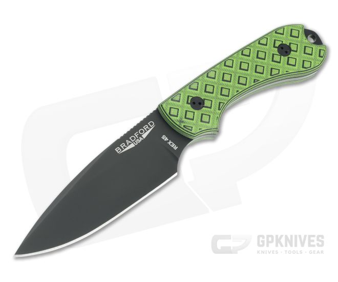 Bradford Guardian3 False Edge GPK Exclusive Black DLC Rex 45 Toxic Green/Black G10 Fixed Blade - BK-3FE-010B-REX45