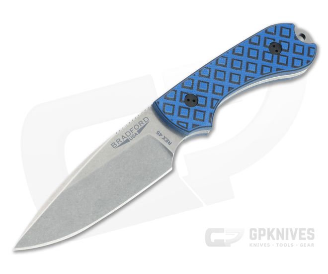 Bradford Guardian3 False Edge GPK Exclusive Stonewashed Rex 45 Blue/Black G10 Fixed Blade - BK-3FE-013-REX45