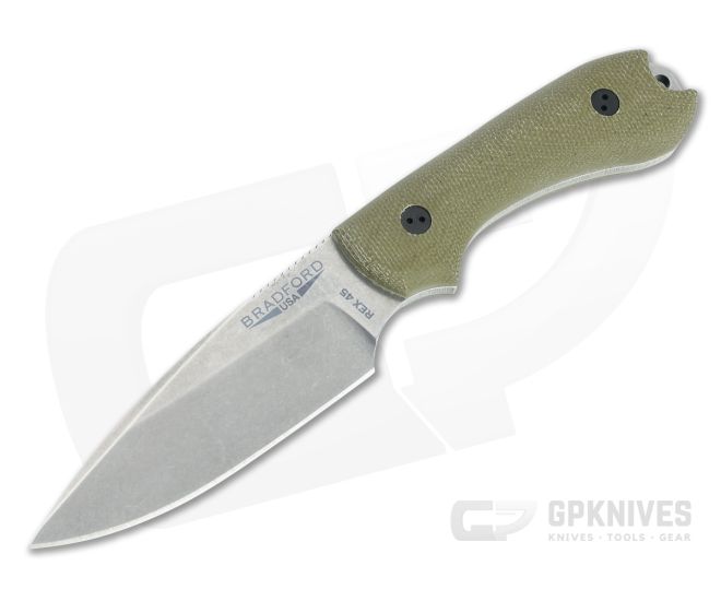 Bradford Guardian3 False Edge GPK Exclusive Stonewashed Rex 45 3D Green Micarta Fixed Blade - BK-3FE-102-REX45